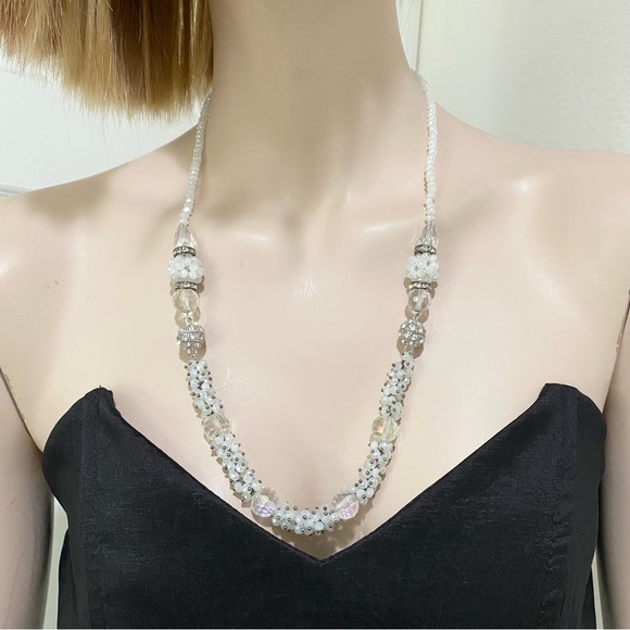 Convertible Handmade White/Clear Crystal Glass Beads Magnetic Clasps Jewelry Set - Picture 4 of 16